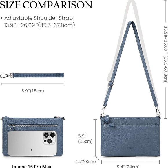 Genuine Leather Wristlet Clutch Wallet Purses with RFID Blocking, Small Crossbod - Picture 6 of 7